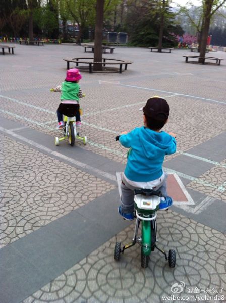 王宝强女儿正面曝光 骑车跟哥哥找爸爸