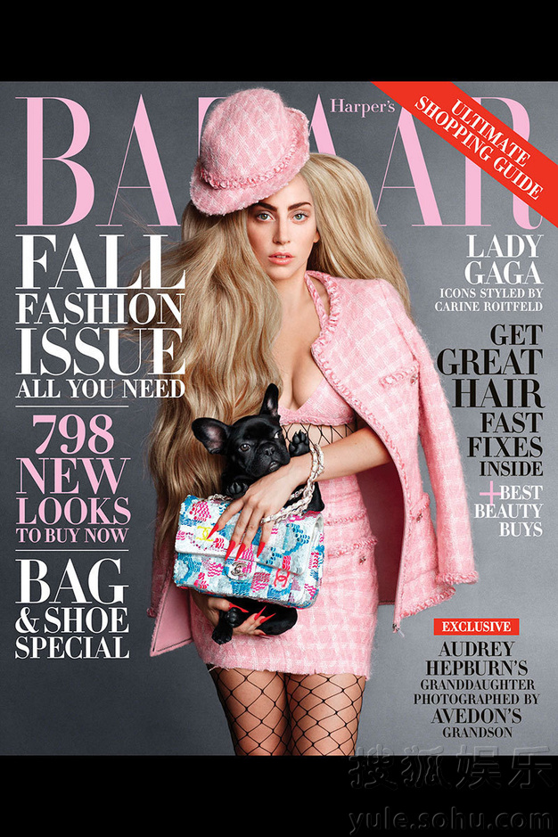     Gaga携爱犬登《Harper&apos;s BAZAAR》 玩转粉红系