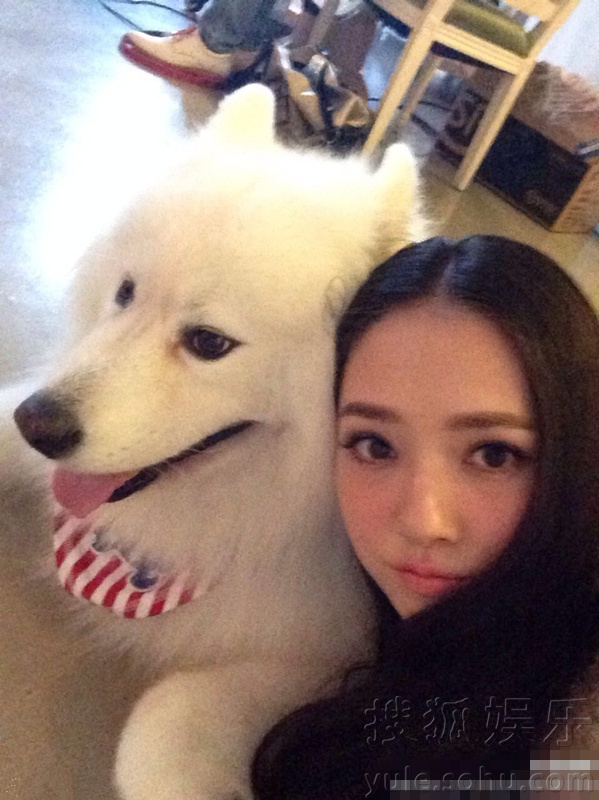  郭碧婷抱狗狗示爱 却遭狗狗“翻白眼”嫌弃 