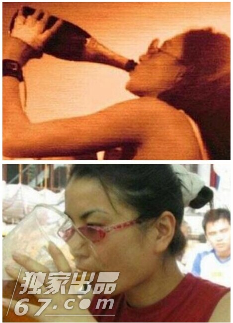 女星豪饮照PK：范冰冰张柏芝吹瓶 王菲捧巨杯显呆萌