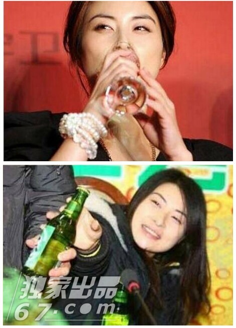女星豪饮照PK：范冰冰张柏芝吹瓶 王菲捧巨杯显呆萌