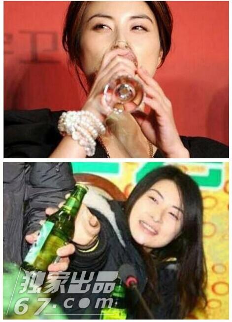女星豪饮照PK：范冰冰张柏芝吹瓶 王菲捧巨杯显呆萌