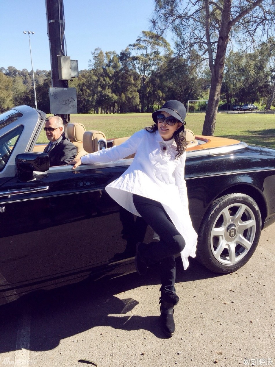 刘晓庆倚靠豪车笑容甜 白衣飘逸被赞好仙