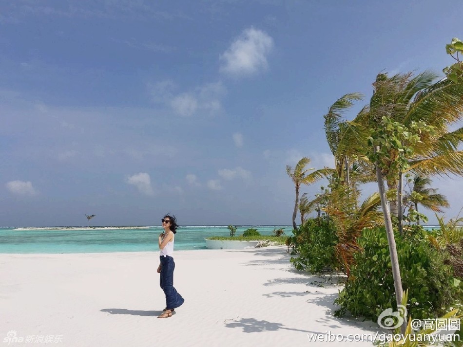 高圆圆海岛游玩晒美照 撩发甜笑尽显优雅气质